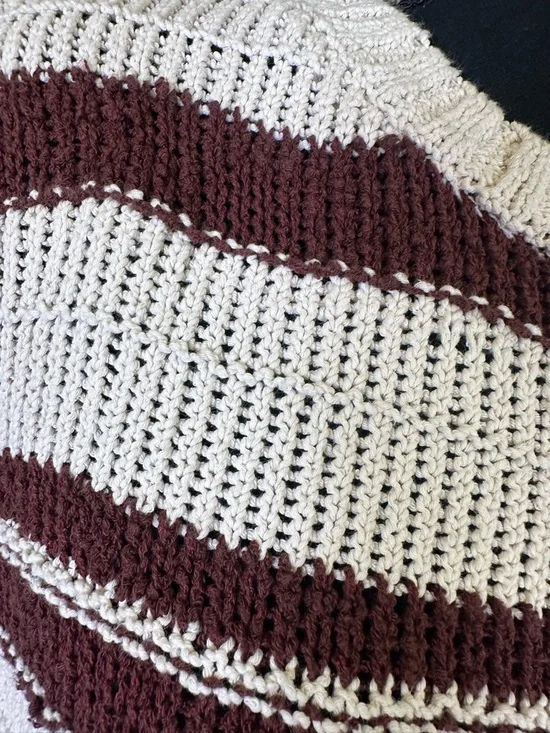 #175- Zara Cream and Brown Striped Crewneck Sweater - Picture 5 of 10